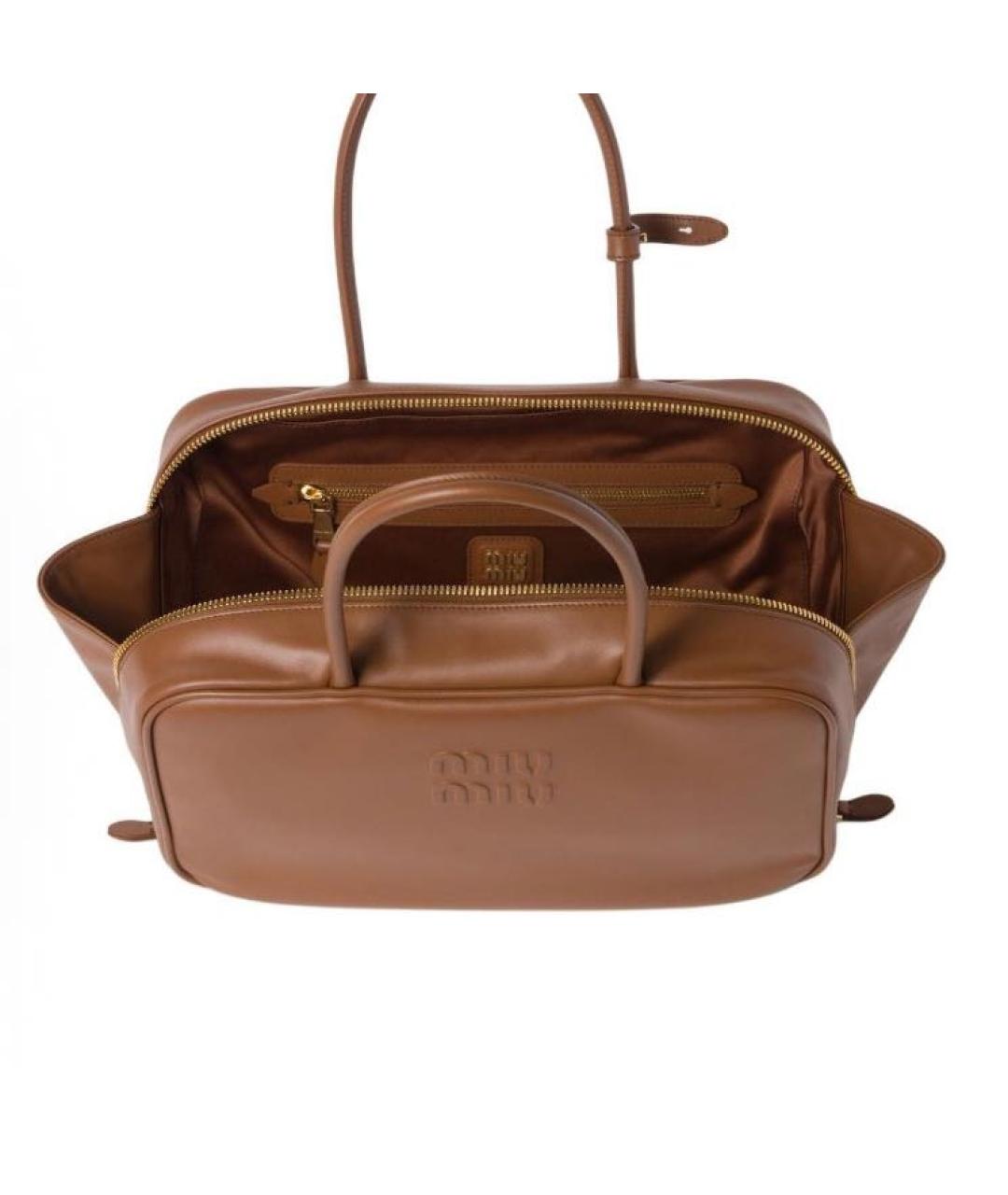MIU MIU Коричневая кожаная сумка с короткими ручками, фото 3