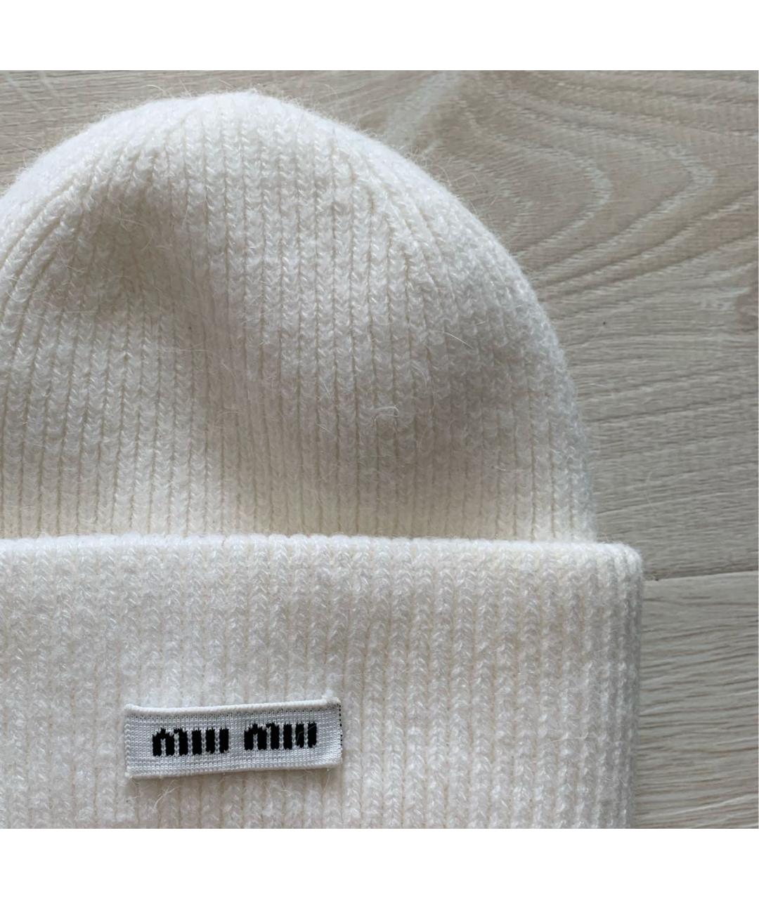 MIU MIU Белая шерстяная шапка, фото 4