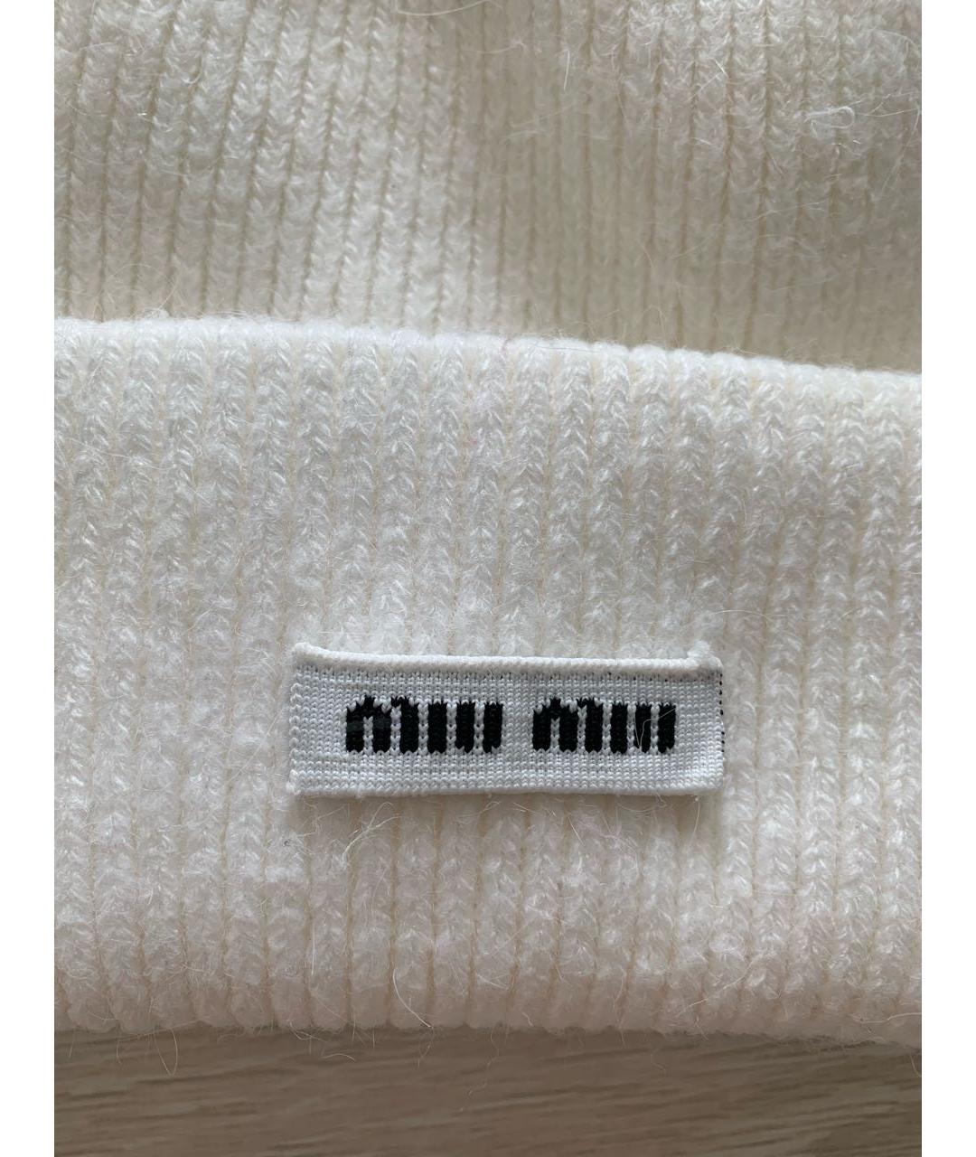 MIU MIU Белая шерстяная шапка, фото 3