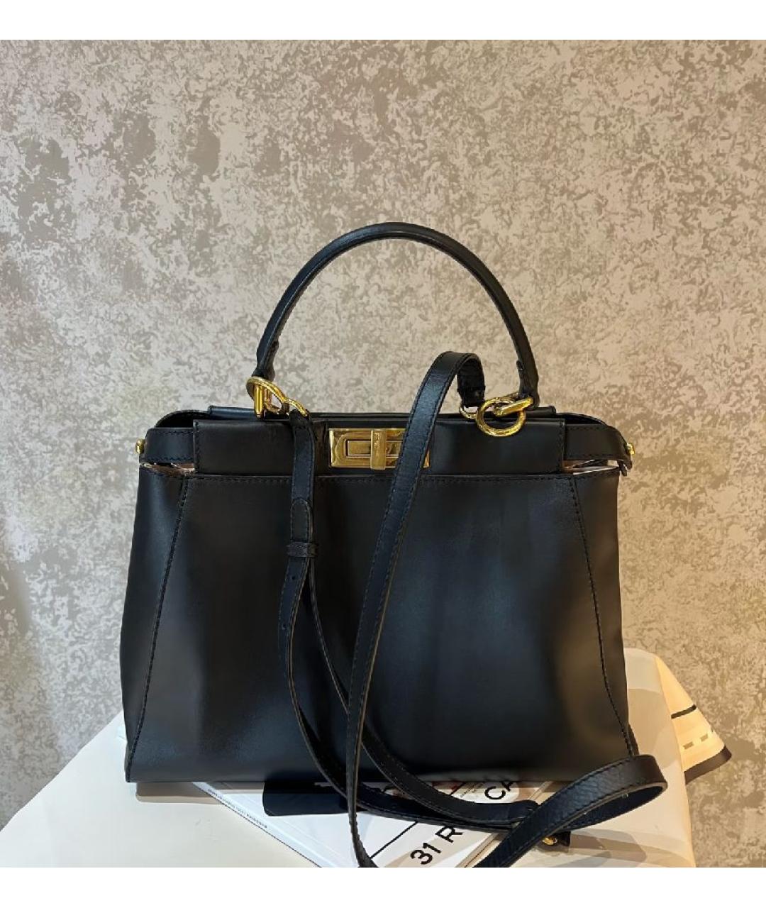 FENDI Черная кожаная сумка с короткими ручками, фото 2