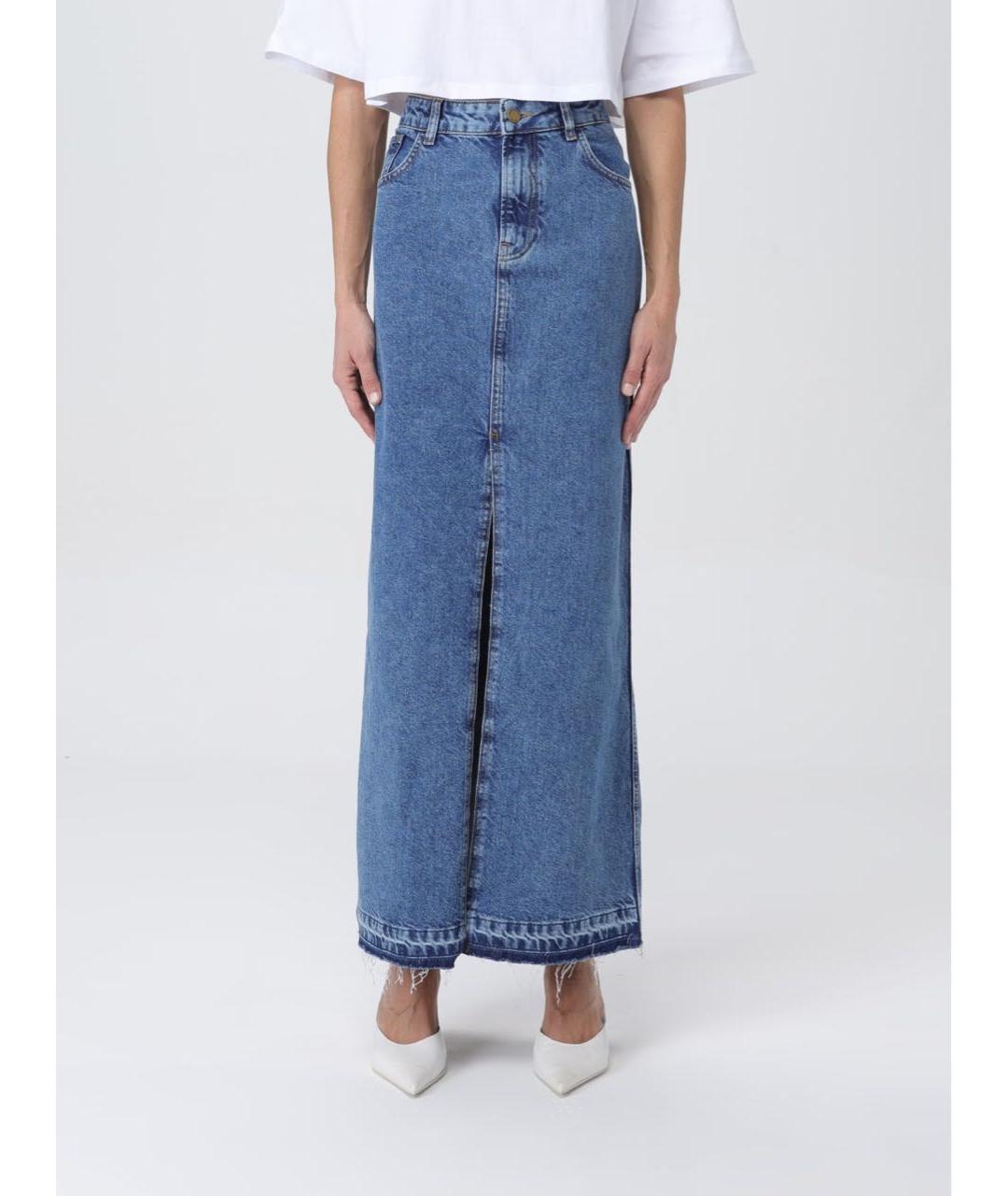 PHILOSOPHY DI LORENZO SERAFINI Синяя хлопковая юбка макси, фото 7