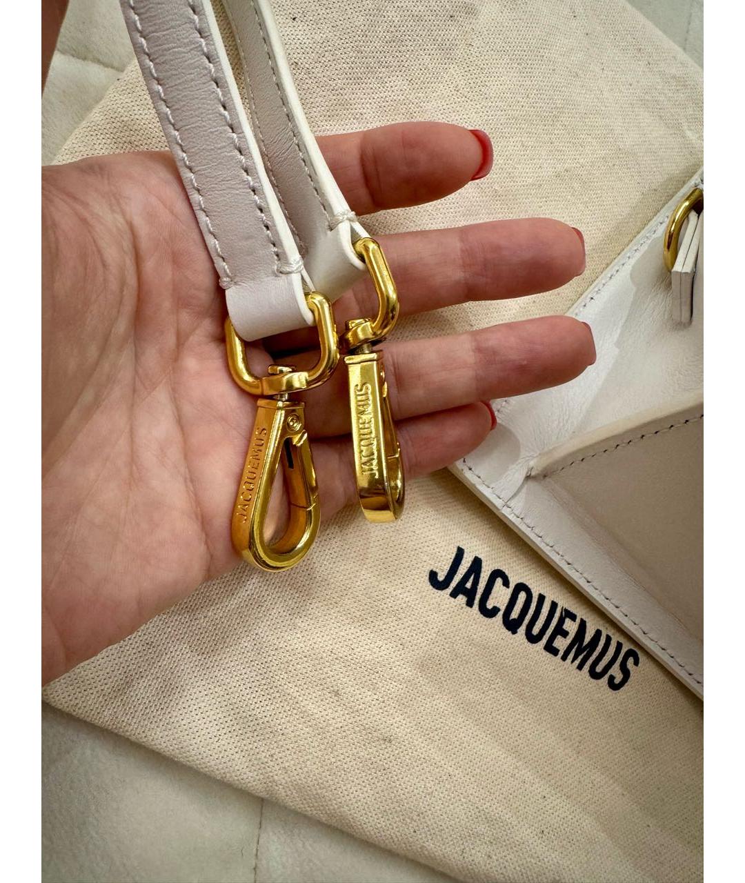 JACQUEMUS Белая кожаная сумка с короткими ручками, фото 4