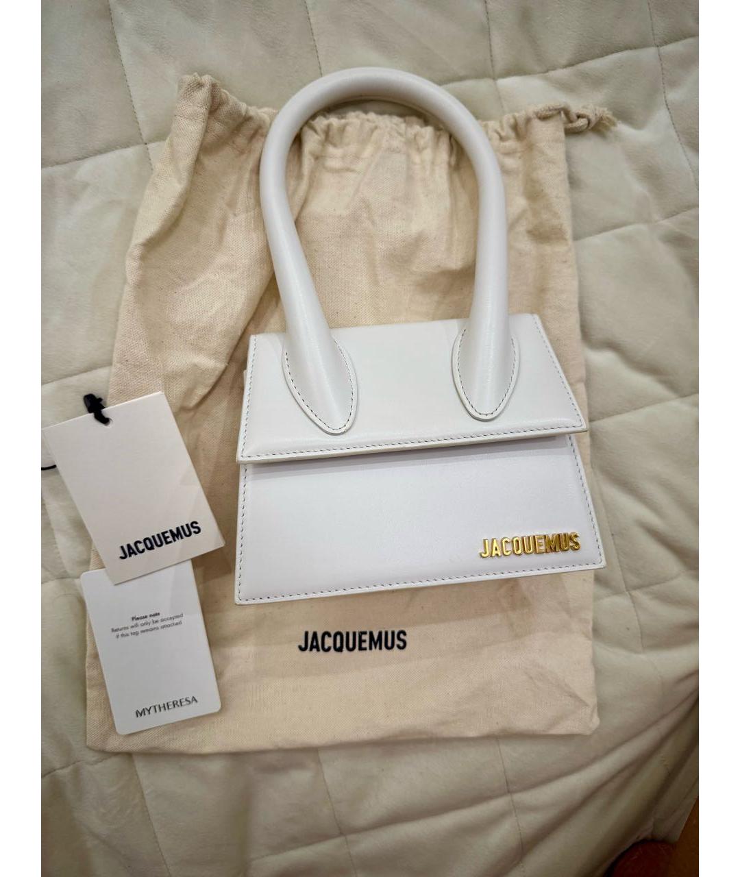 JACQUEMUS Белая кожаная сумка с короткими ручками, фото 5