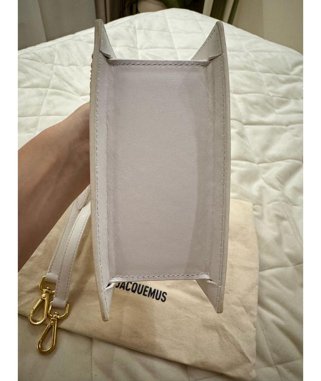 JACQUEMUS Белая кожаная сумка с короткими ручками, фото 3