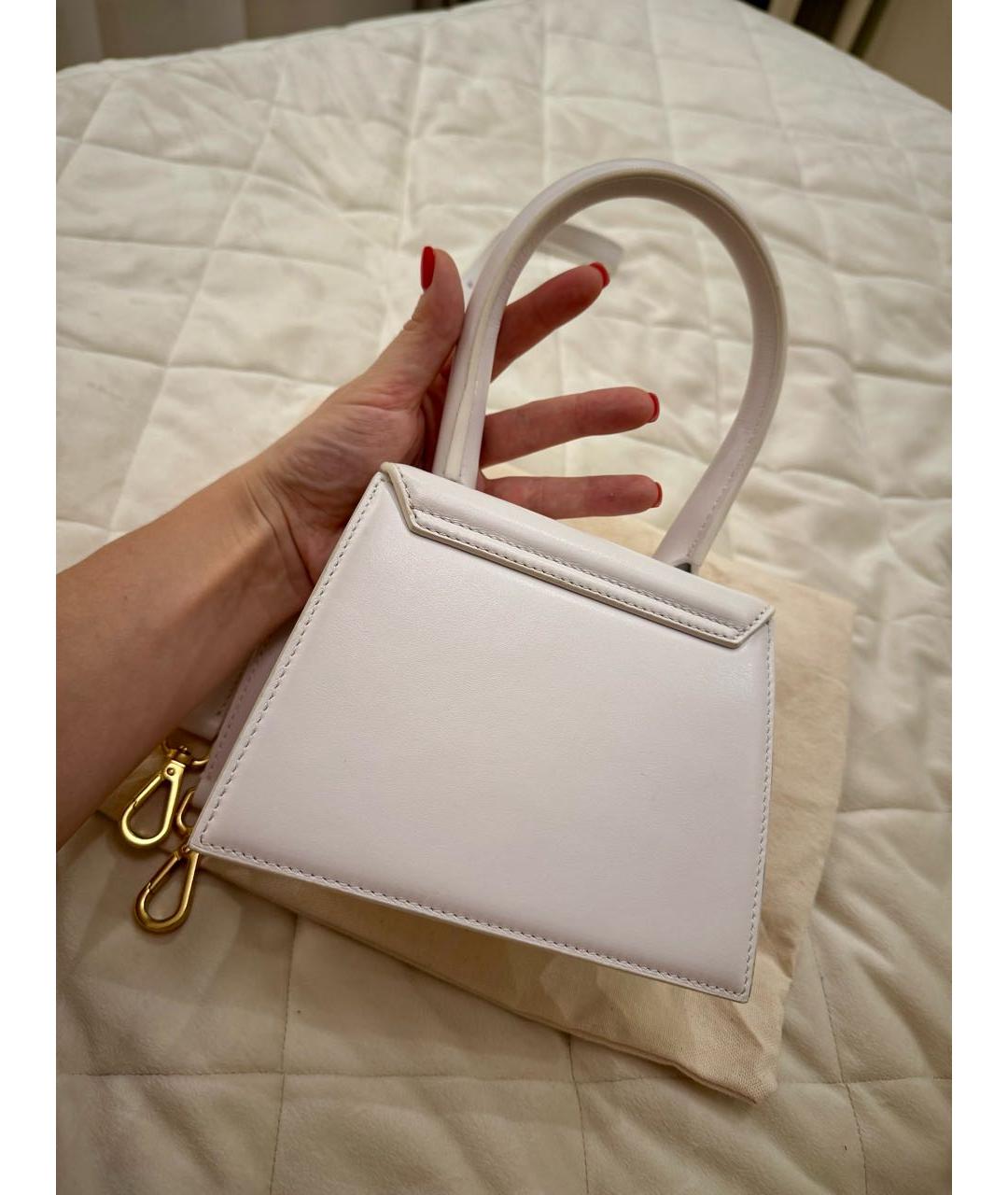 JACQUEMUS Белая кожаная сумка с короткими ручками, фото 2