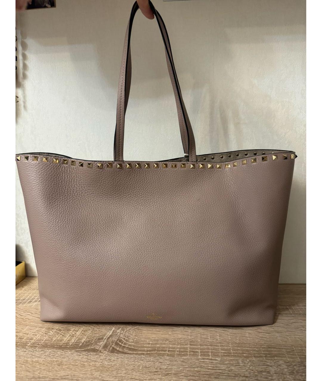 VALENTINO Бежевая кожаная сумка тоут, фото 2
