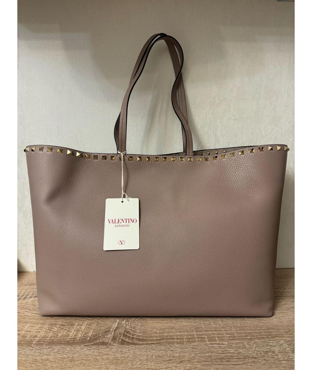 VALENTINO Бежевая кожаная сумка тоут, фото 9