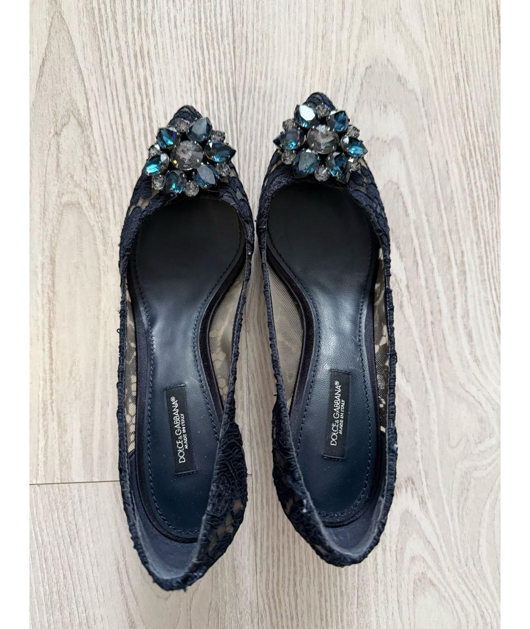 DOLCE&GABBANA Темно-синие текстильные лодочки на низком каблуке, фото 3