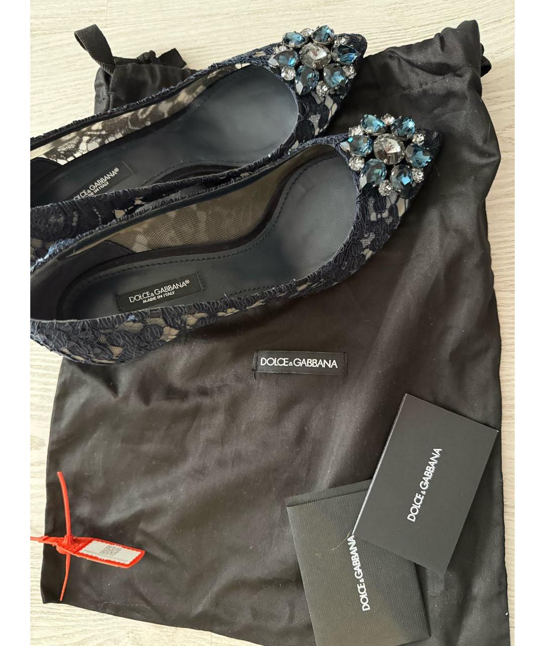 DOLCE&GABBANA Темно-синие текстильные лодочки на низком каблуке, фото 5