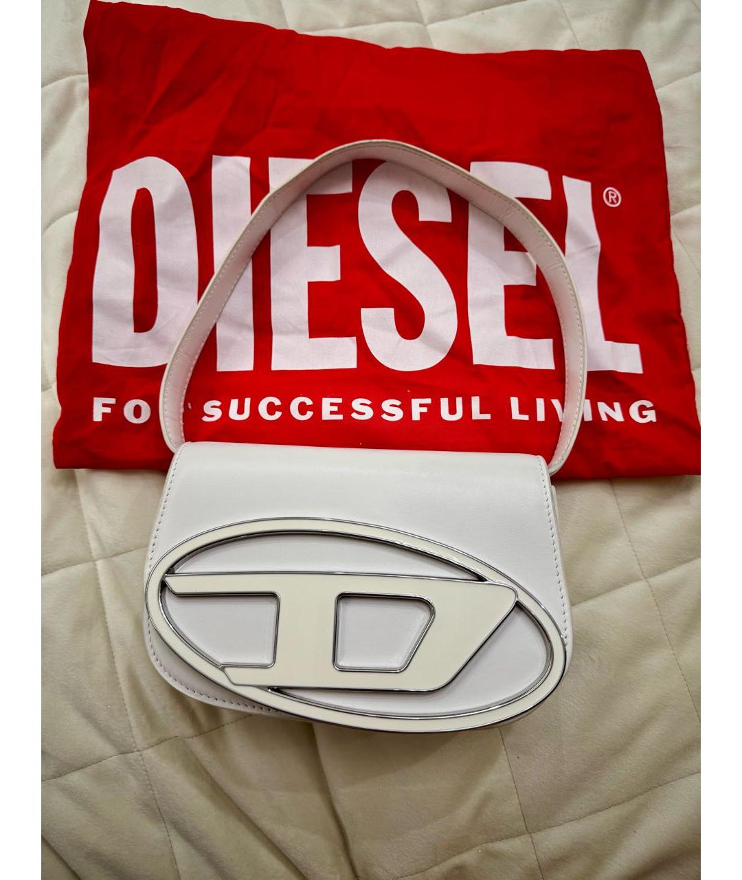 DIESEL Белая кожаная сумка с короткими ручками, фото 5