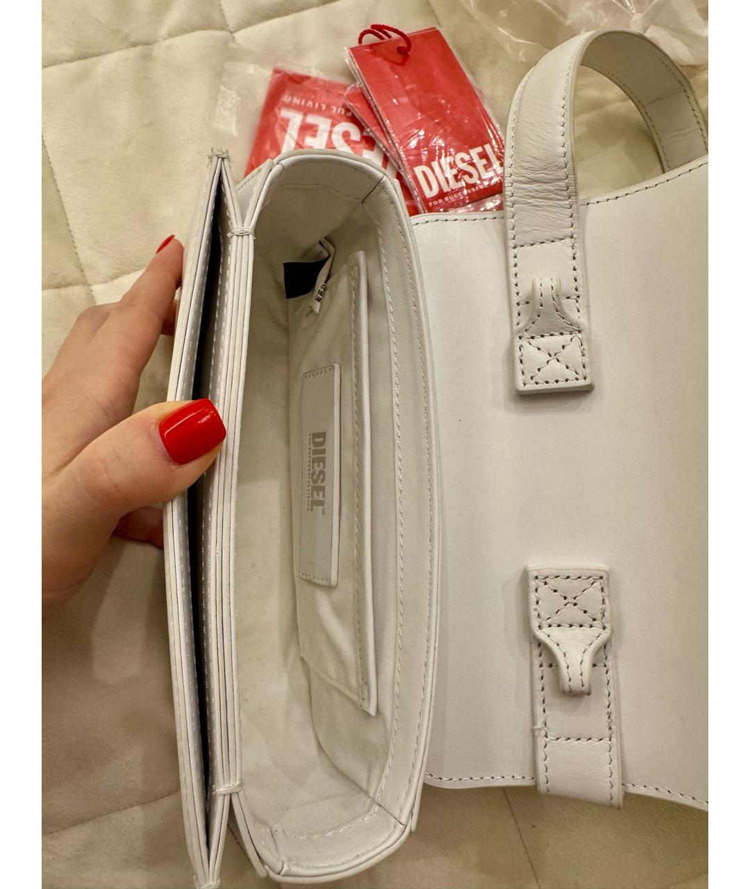DIESEL Белая кожаная сумка с короткими ручками, фото 4
