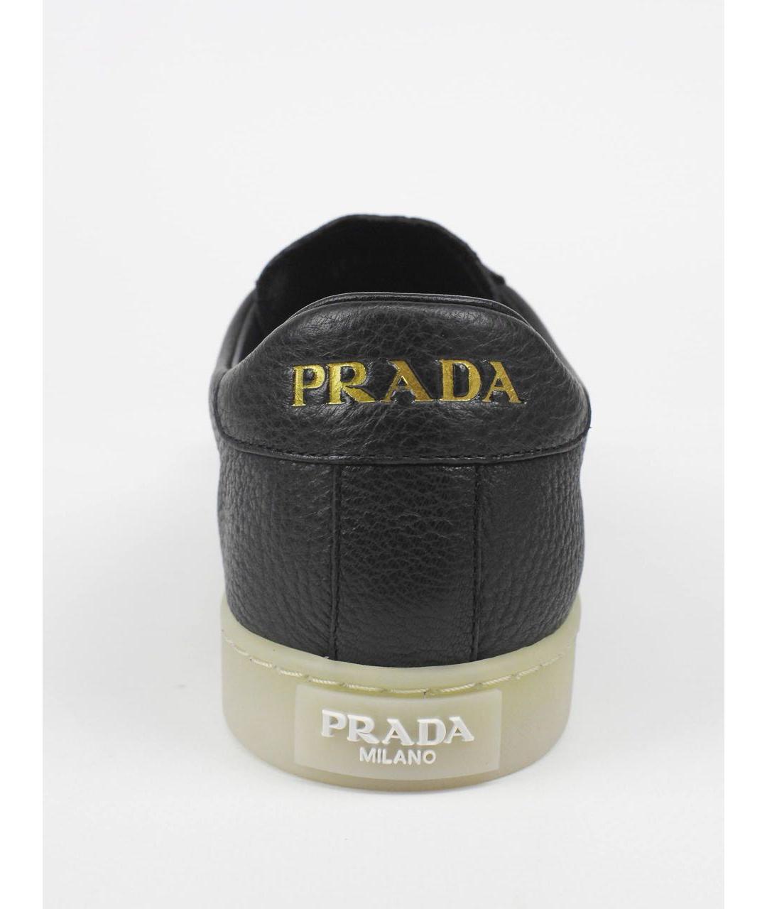 PRADA Черные кожаные низкие кроссовки / кеды, фото 4