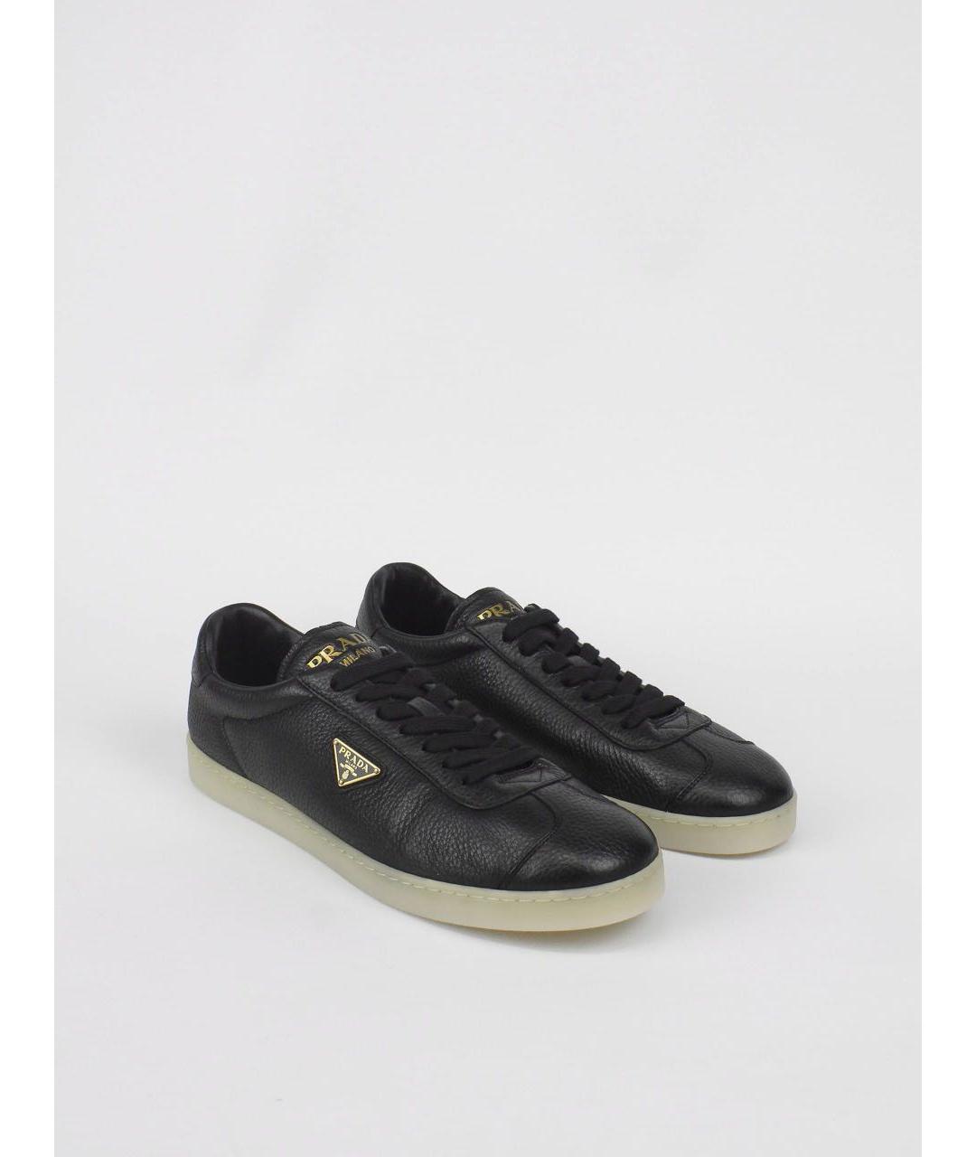 PRADA Черные кожаные низкие кроссовки / кеды, фото 2