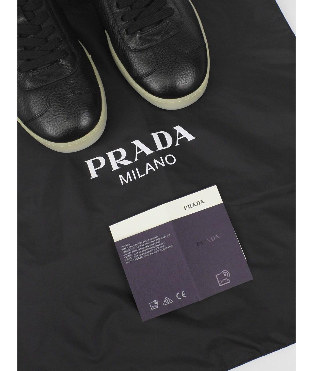 PRADA Черные кожаные низкие кроссовки / кеды, фото 6