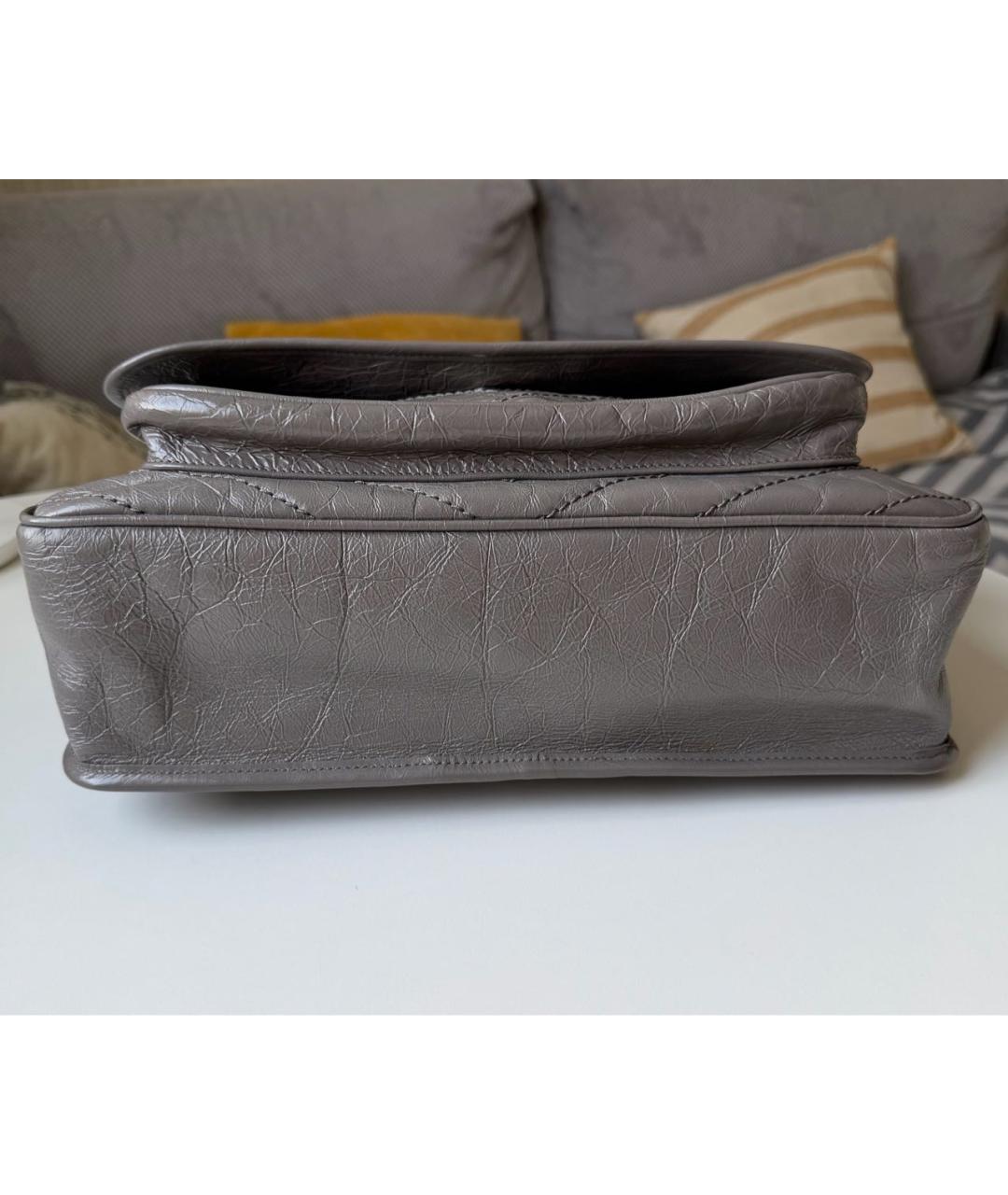 SAINT LAURENT Серая кожаная сумка через плечо, фото 7