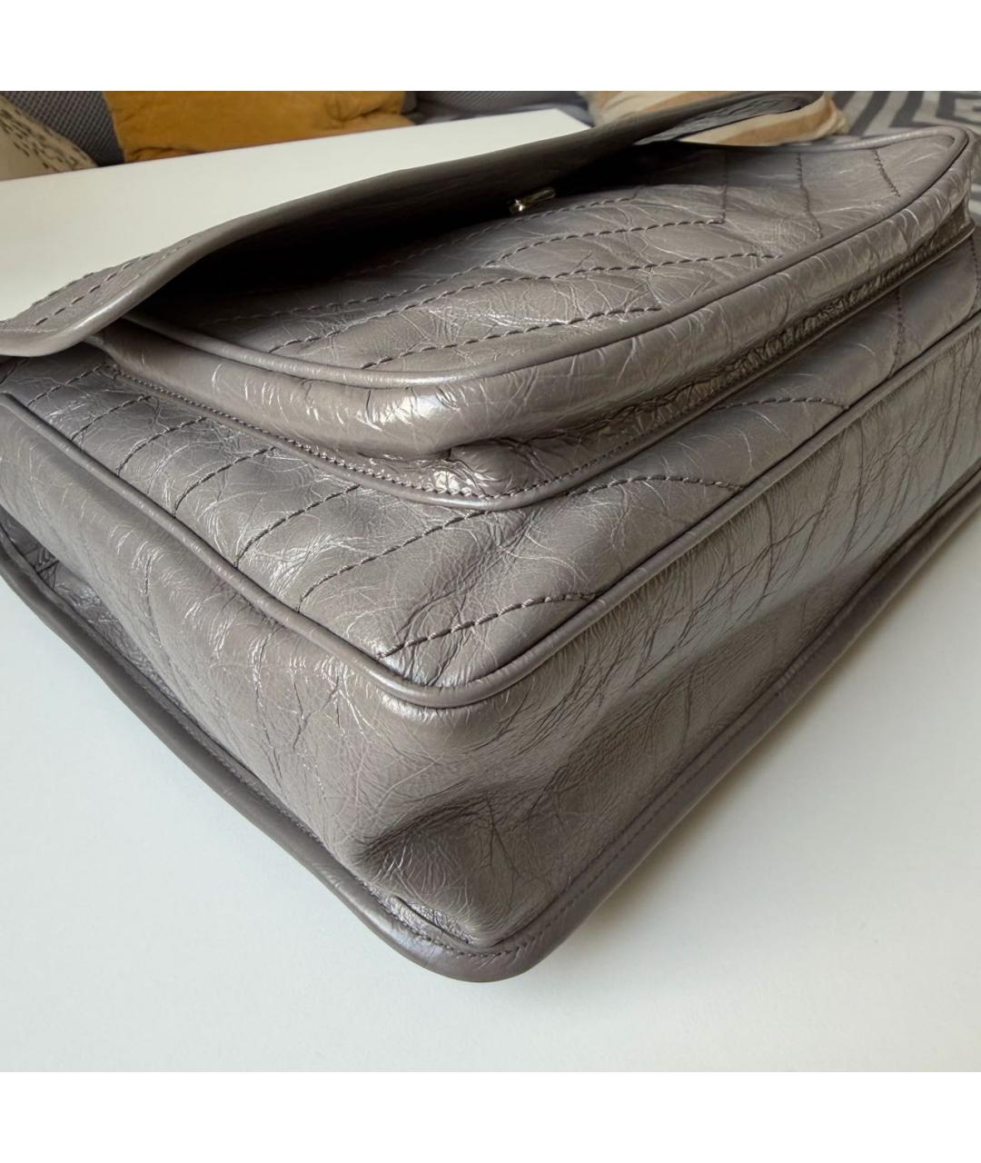 SAINT LAURENT Серая кожаная сумка через плечо, фото 6