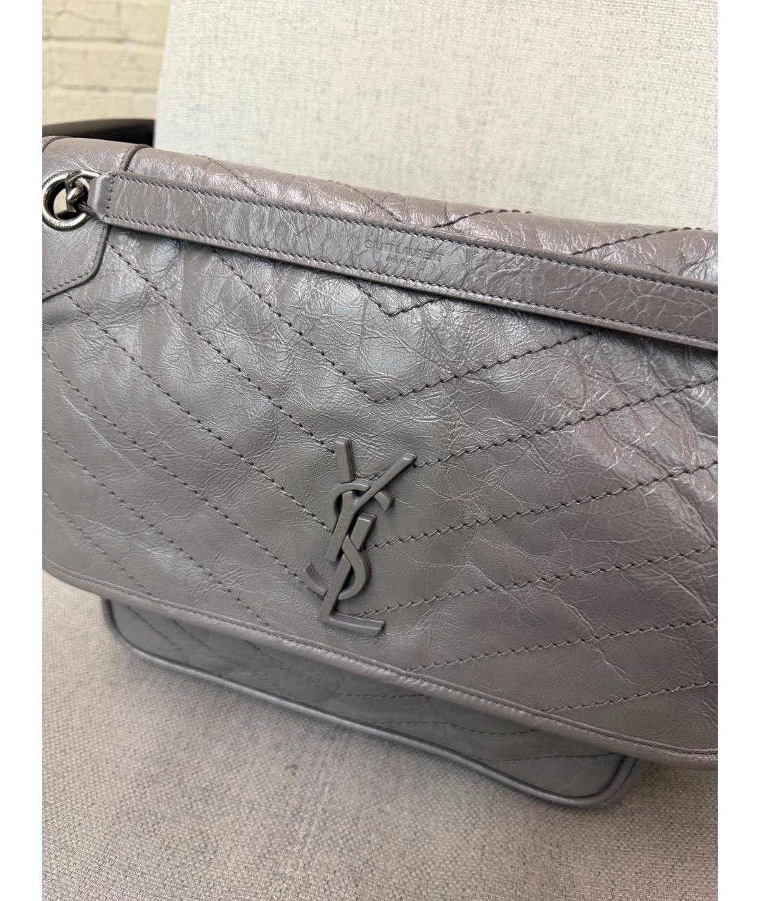SAINT LAURENT Серая кожаная сумка через плечо, фото 8
