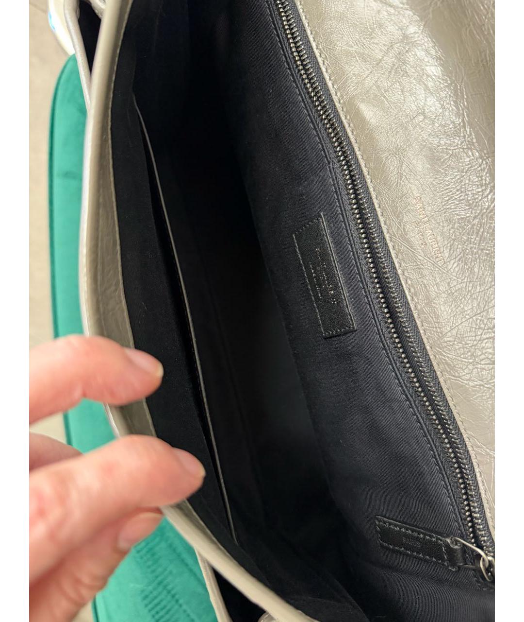 SAINT LAURENT Серая кожаная сумка через плечо, фото 4