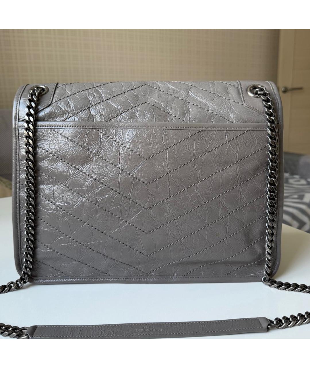 SAINT LAURENT Серая кожаная сумка через плечо, фото 2