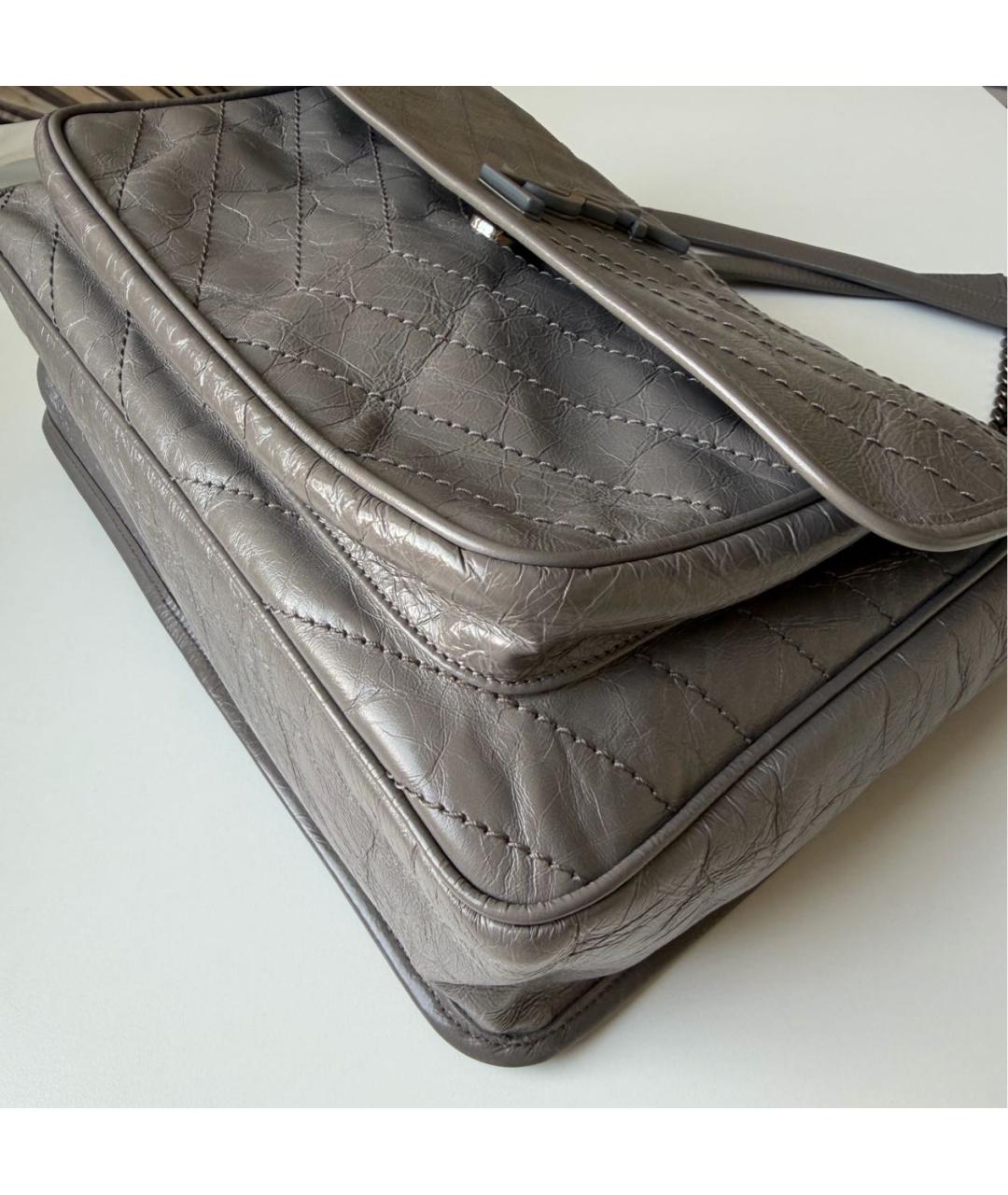 SAINT LAURENT Серая кожаная сумка через плечо, фото 5