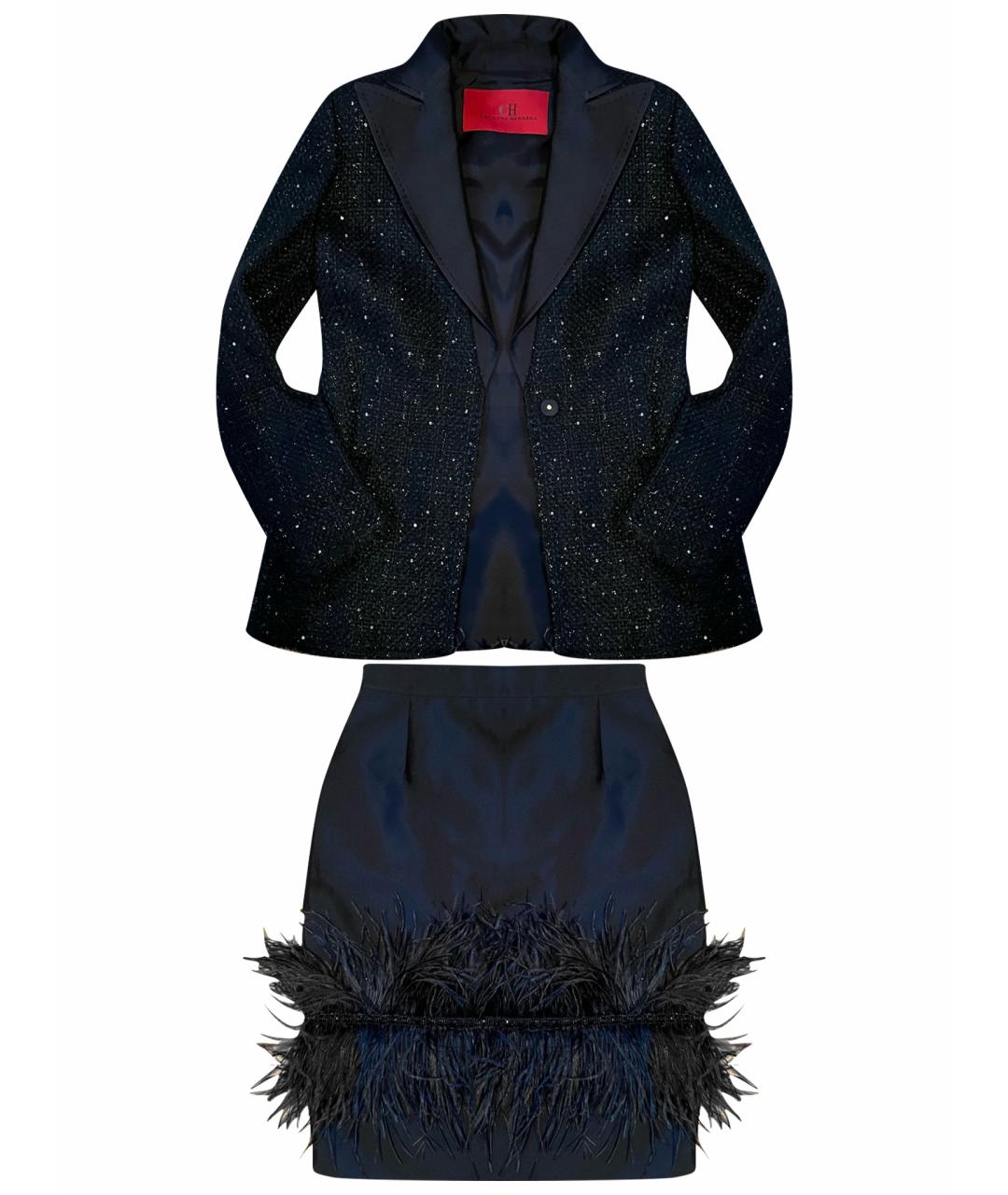 CAROLINA HERRERA Темно-синий шерстяной костюм с юбками, фото 1