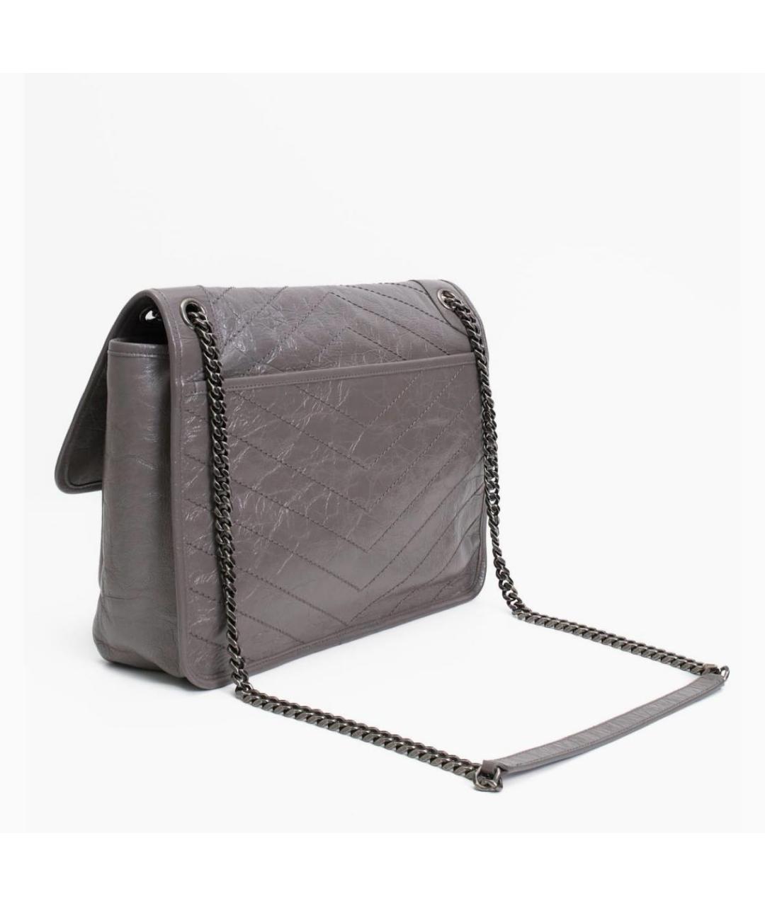 SAINT LAURENT Серая кожаная сумка через плечо, фото 3