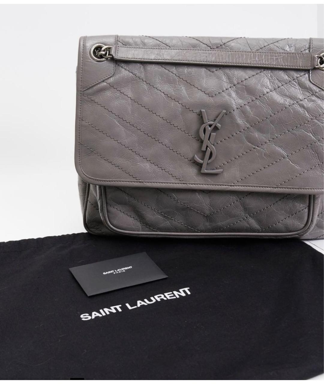 SAINT LAURENT Серая кожаная сумка через плечо, фото 8