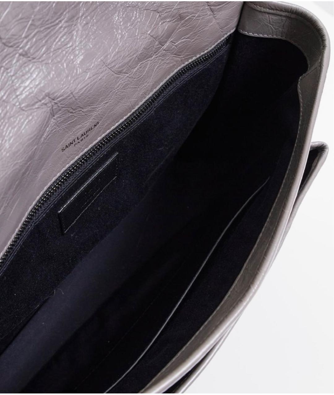 SAINT LAURENT Серая кожаная сумка через плечо, фото 7