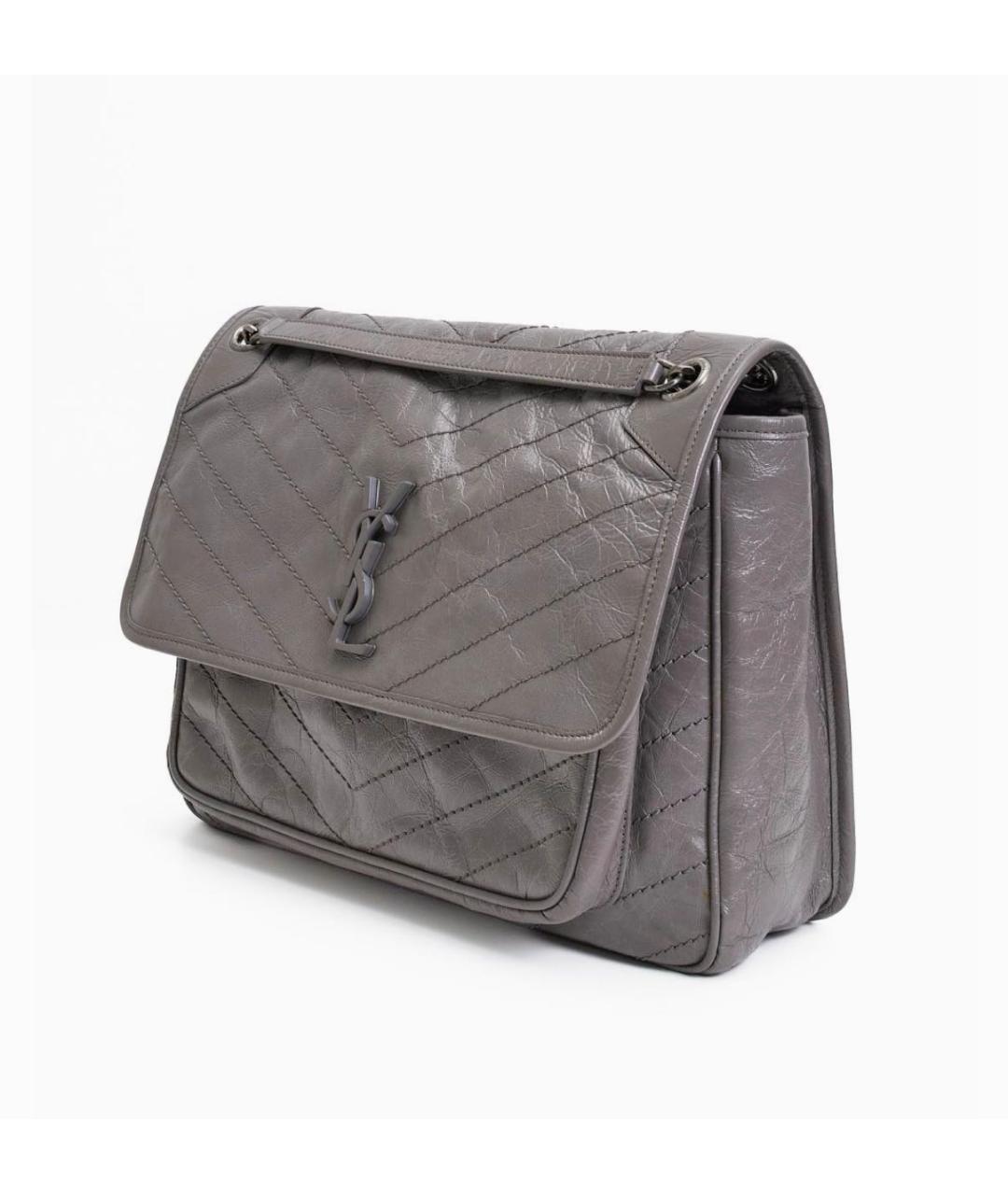 SAINT LAURENT Серая кожаная сумка через плечо, фото 2