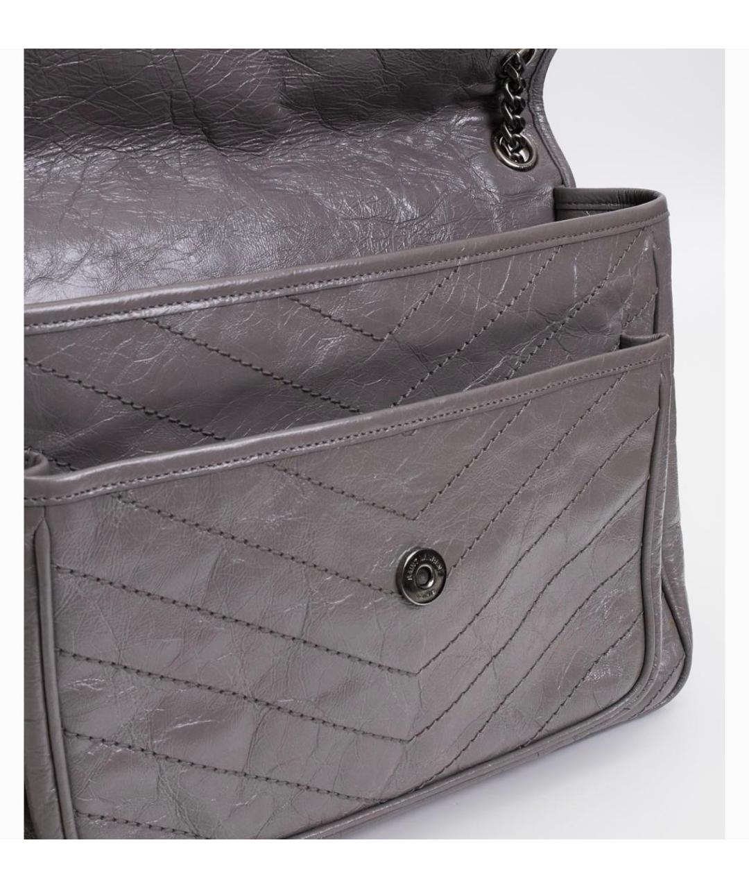 SAINT LAURENT Серая кожаная сумка через плечо, фото 6