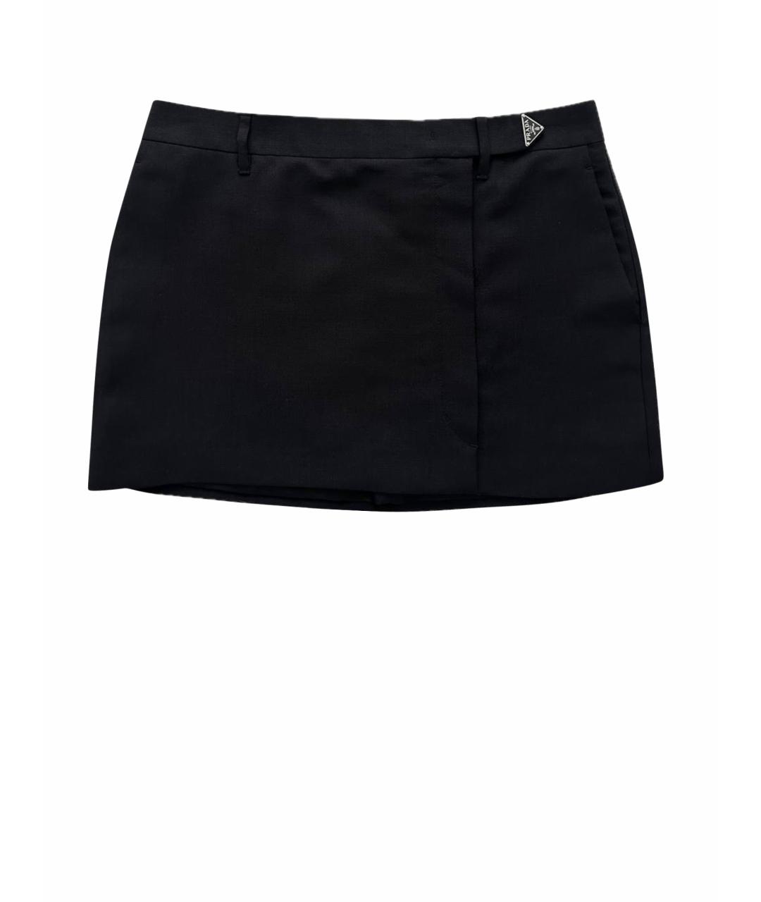 PRADA Черная шерстяная юбка мини, фото 1