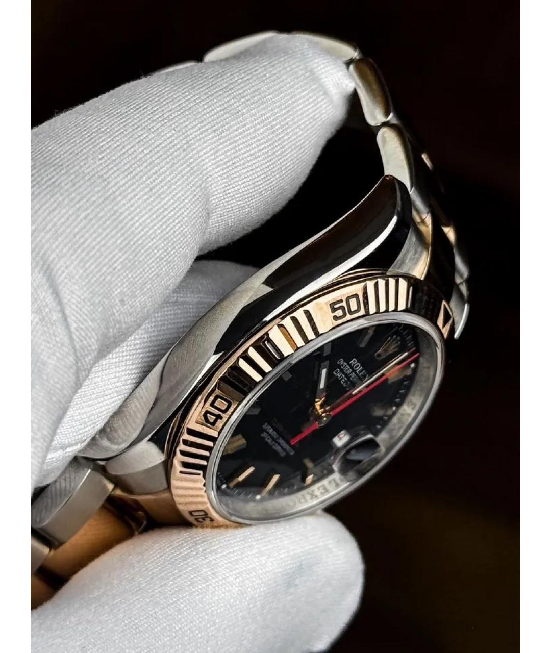 ROLEX Черные часы из розового золота, фото 4