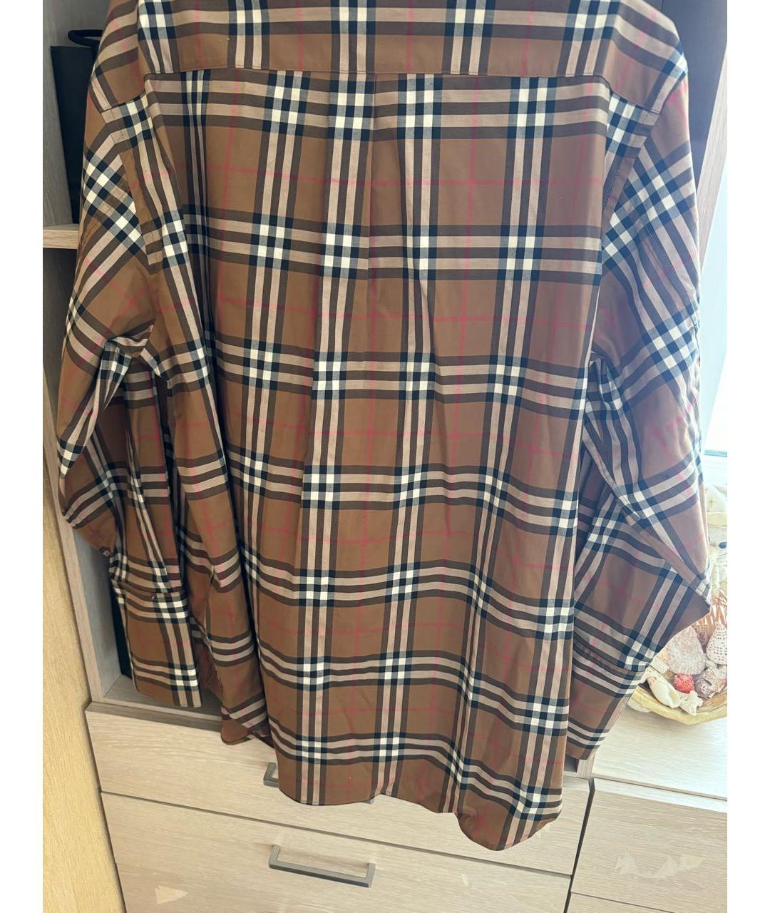 BURBERRY Коричневая хлопко-эластановая рубашка, фото 2