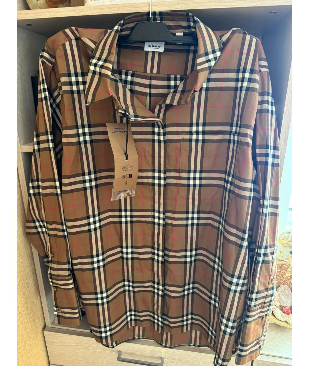 BURBERRY Коричневая хлопко-эластановая рубашка, фото 5