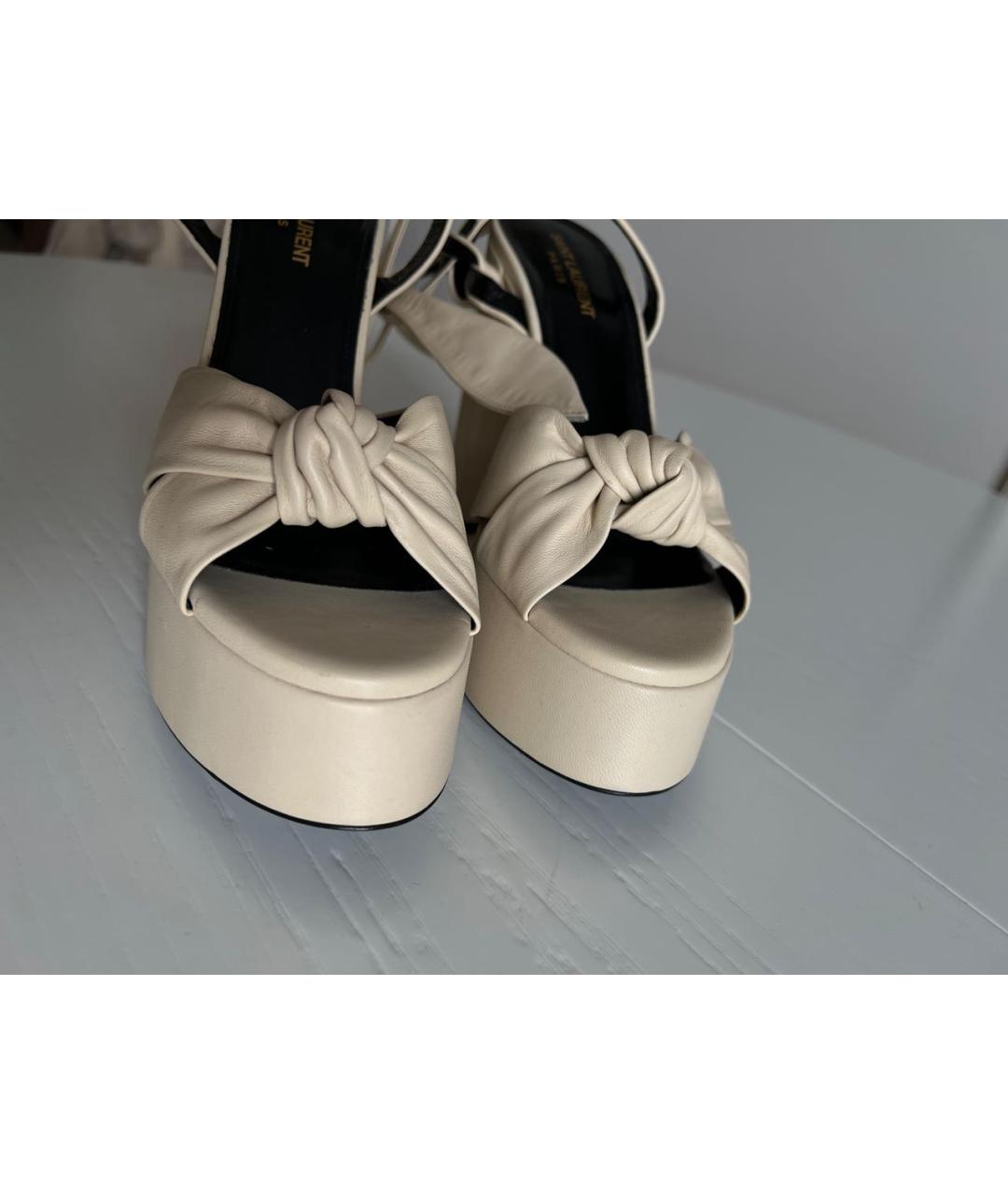 SAINT LAURENT Бежевые кожаные босоножки, фото 3