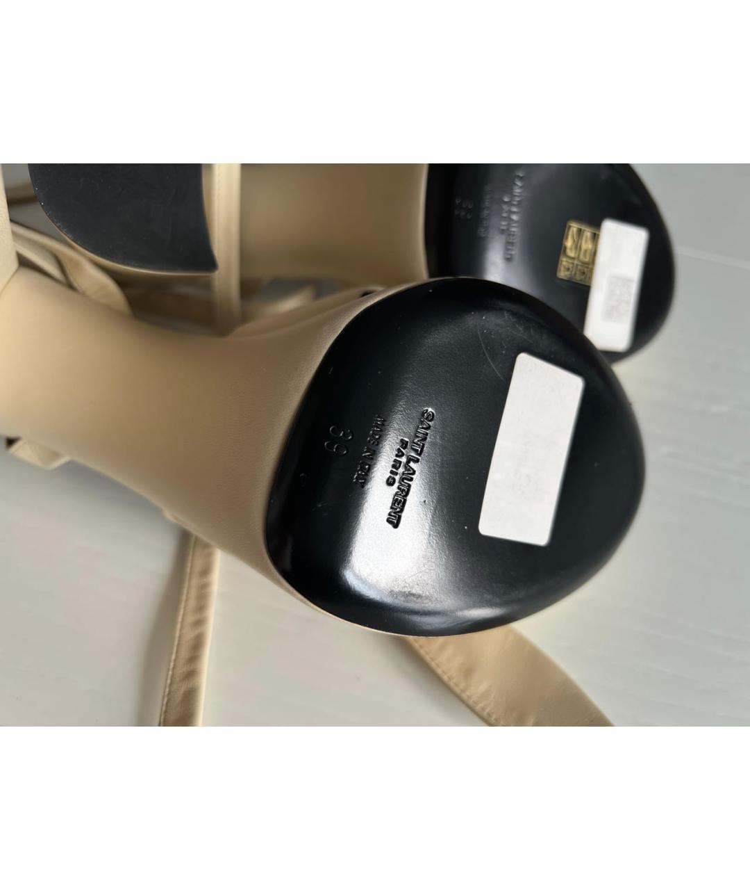 SAINT LAURENT Бежевые кожаные босоножки, фото 5