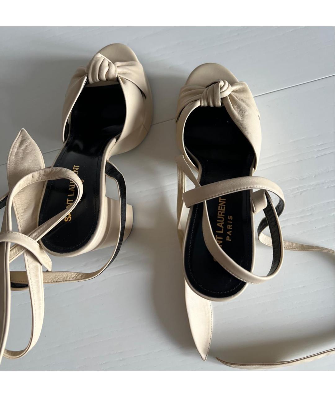 SAINT LAURENT Бежевые кожаные босоножки, фото 6