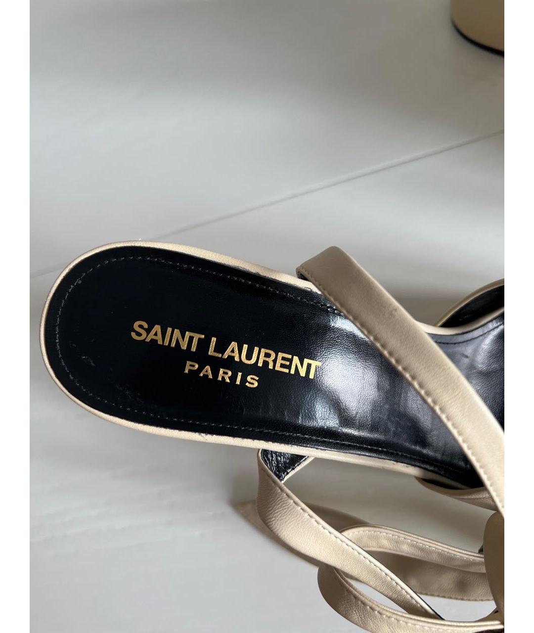 SAINT LAURENT Бежевые кожаные босоножки, фото 8