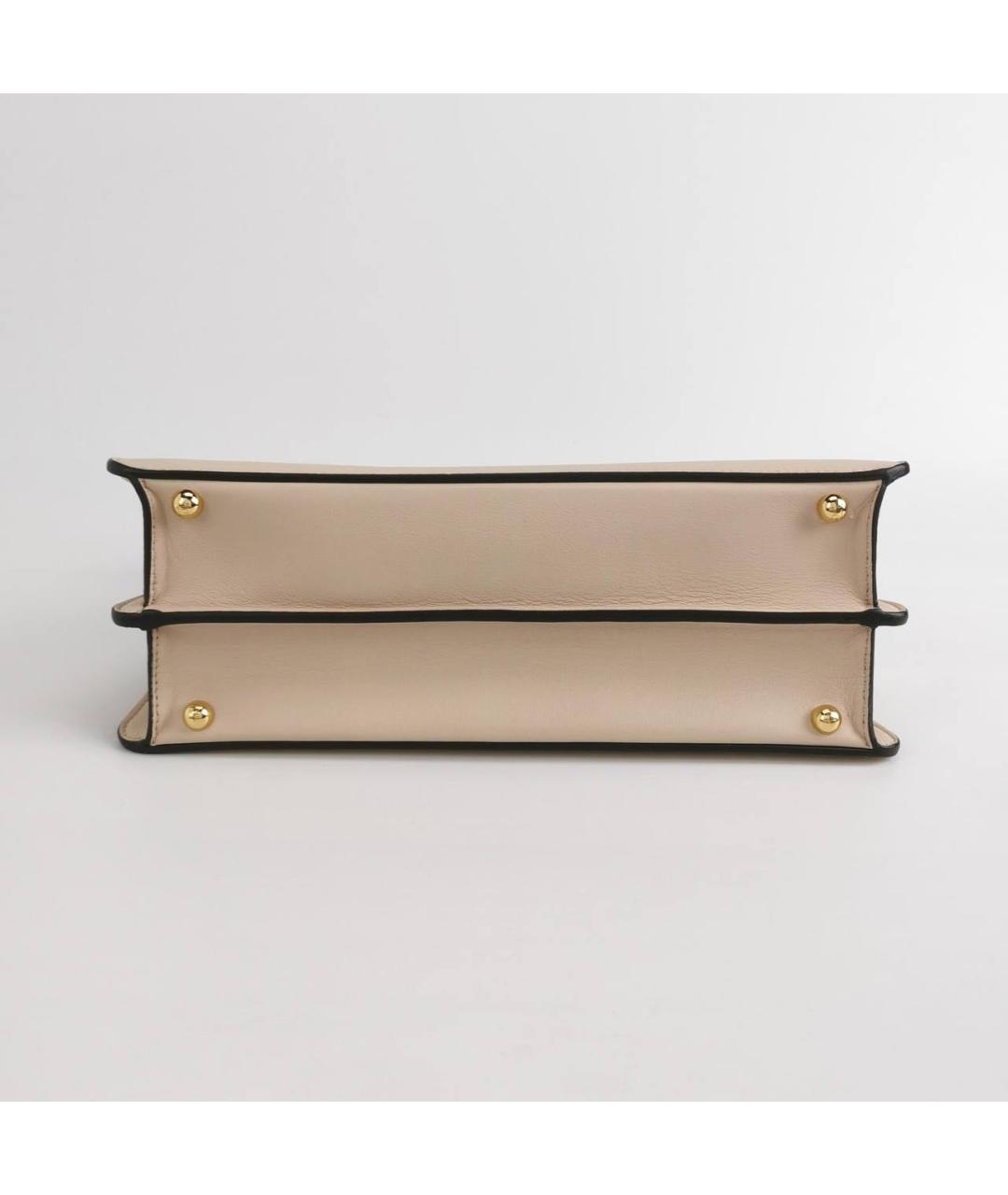FENDI Бежевая кожаная сумка с короткими ручками, фото 6