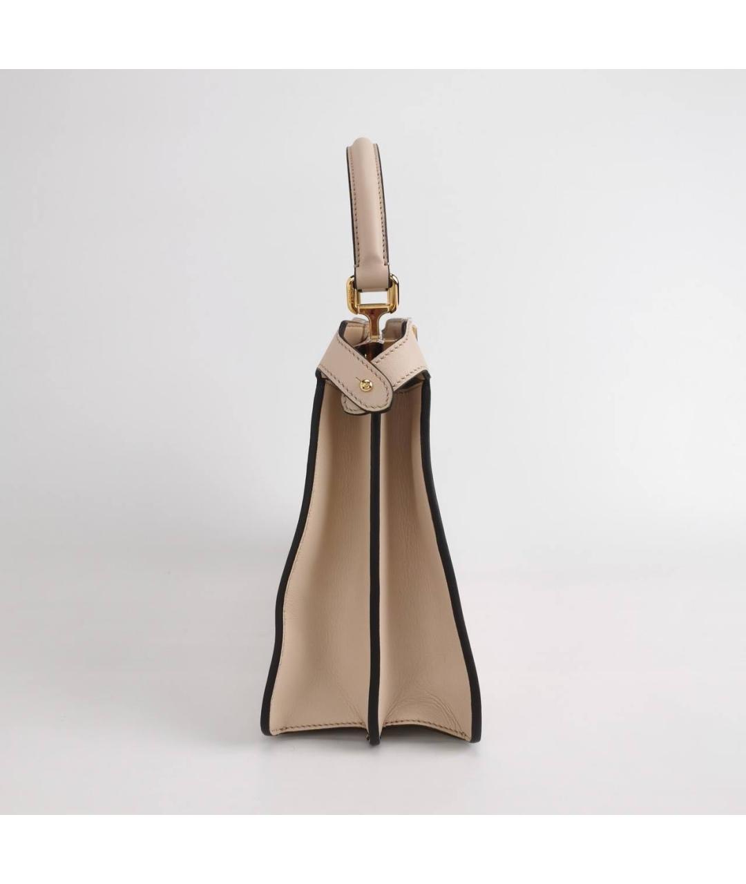 FENDI Бежевая кожаная сумка с короткими ручками, фото 3