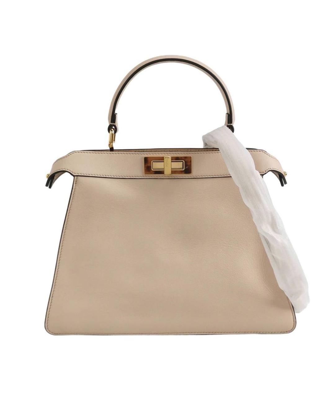 FENDI Бежевая кожаная сумка с короткими ручками, фото 2