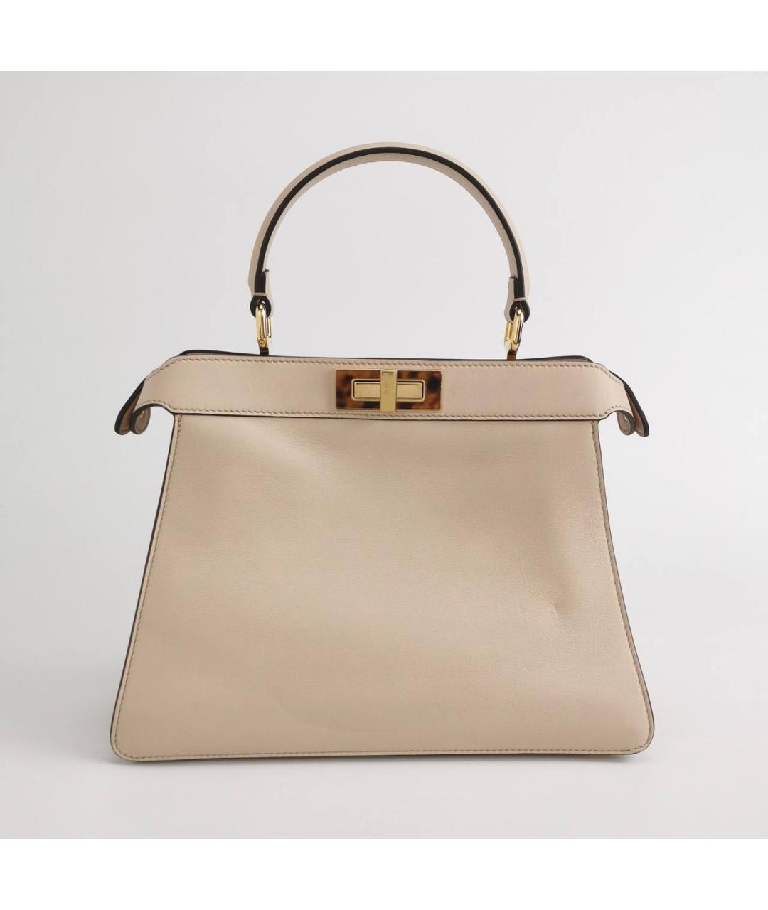 FENDI Бежевая кожаная сумка с короткими ручками, фото 5