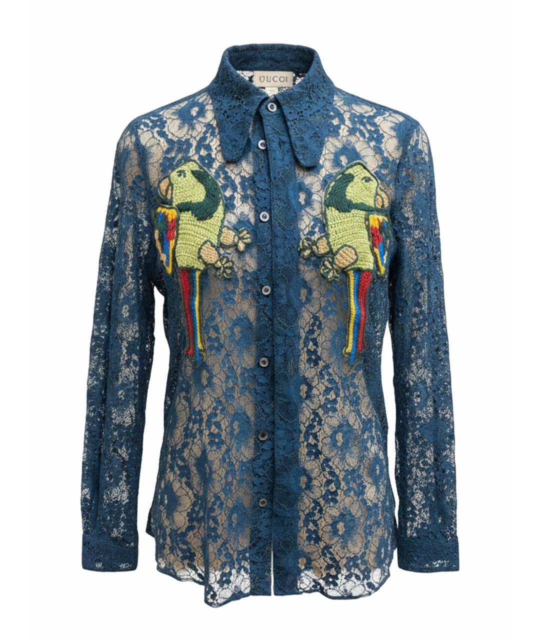 GUCCI Бирюзовая кружевная рубашка, фото 1