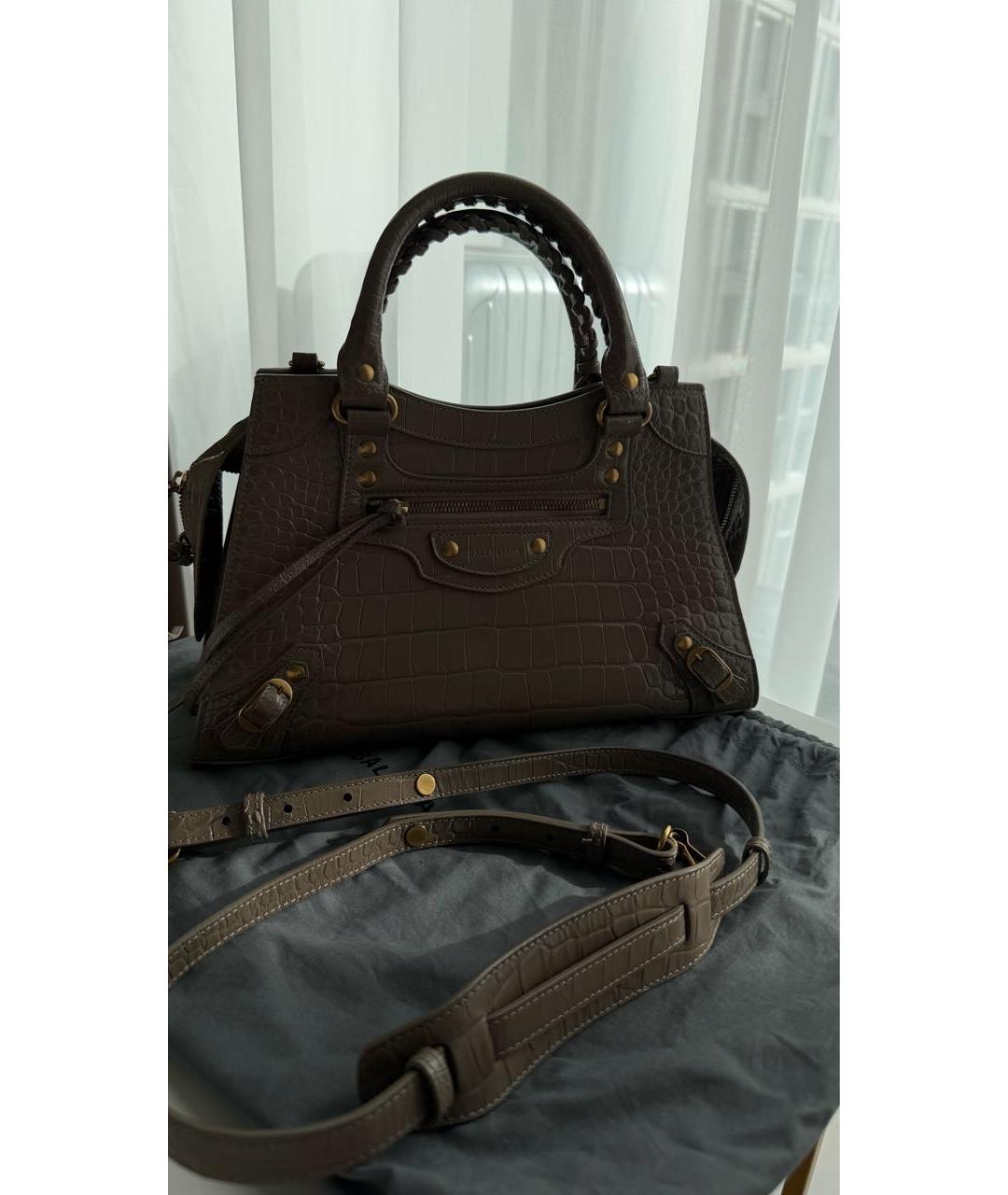 BALENCIAGA Серая кожаная сумка через плечо, фото 9