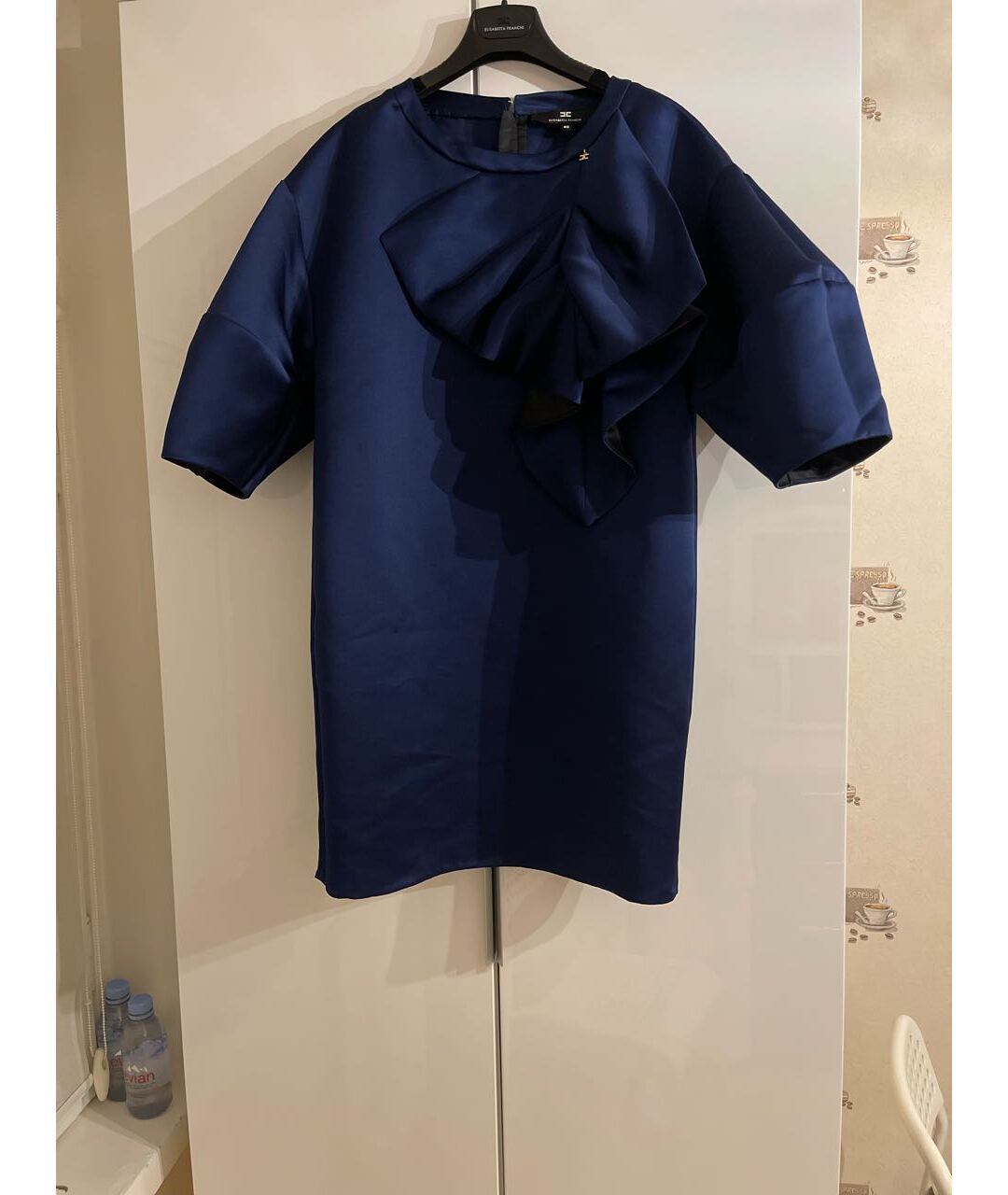 ELISABETTA FRANCHI Темно-синее полиэстеровое повседневное платье, фото 5