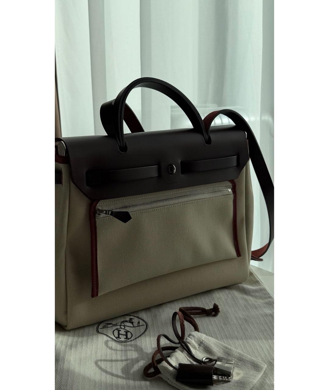 HERMES Бежевая тканевая сумка через плечо, фото 4