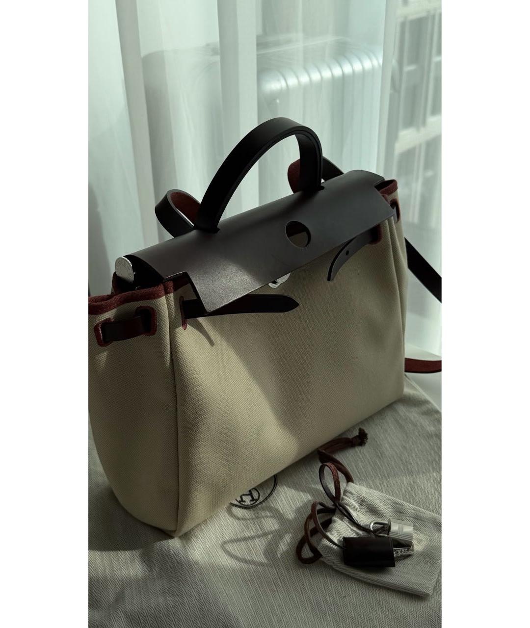 HERMES Бежевая тканевая сумка через плечо, фото 3