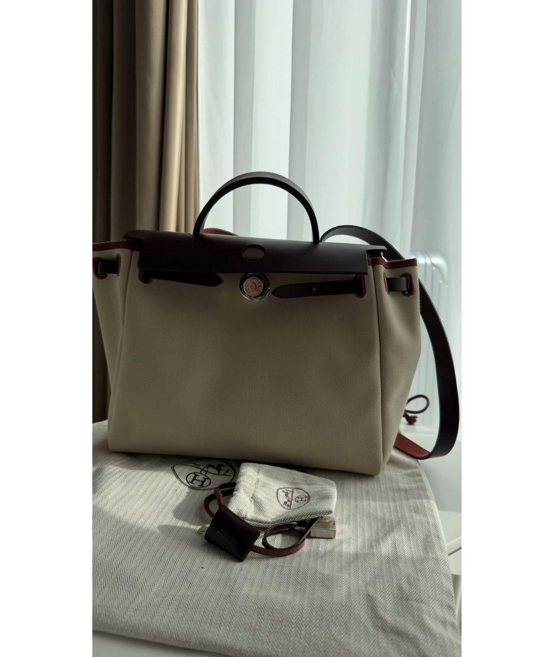 HERMES Бежевая тканевая сумка через плечо, фото 2