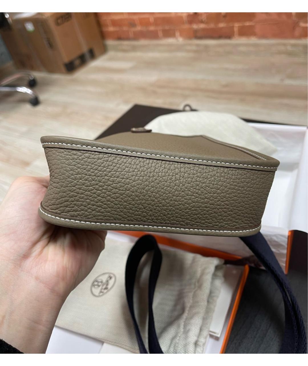 HERMES Хаки кожаная сумка через плечо, фото 3