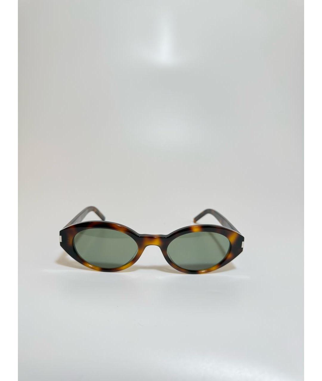 SAINT LAURENT Коричневые пластиковые солнцезащитные очки, фото 5